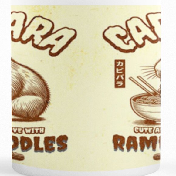 Capybara eating Ramen Noodles Double-Sided Ceramic Coffee Mug - Picture 4 of 4